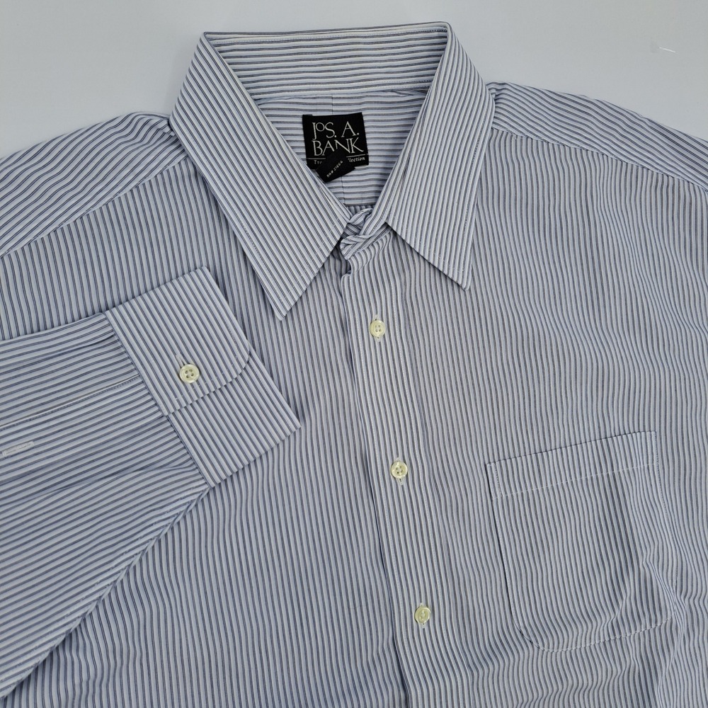 Jos. A. Bank Traveler's Collection Dress Shirt Mens 16.5-32 Cotton Blue Striped